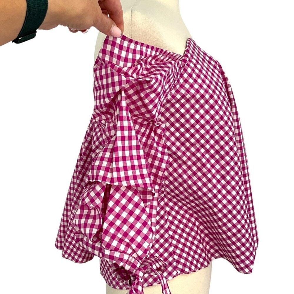 Caroline Constas Pink Gingham Plaid Gabriella Blouse Size XS Off Shoulders - Picture 7 of 11